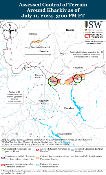 Бої на сході, карта, ISW, 11 липня, Харківщина