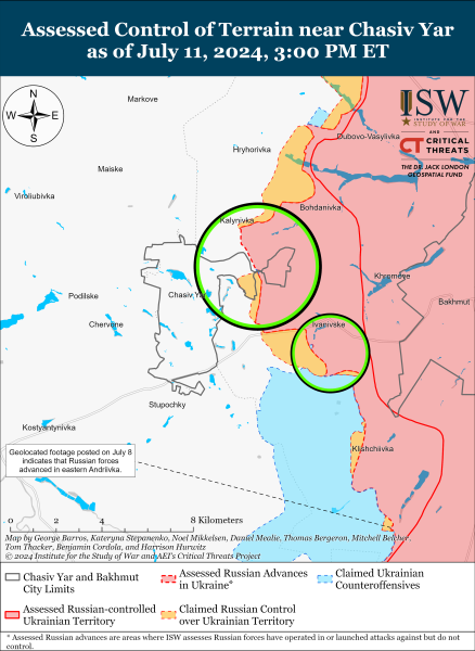 Бої на сході, карта, ISW, 11 липня, Часів Яр